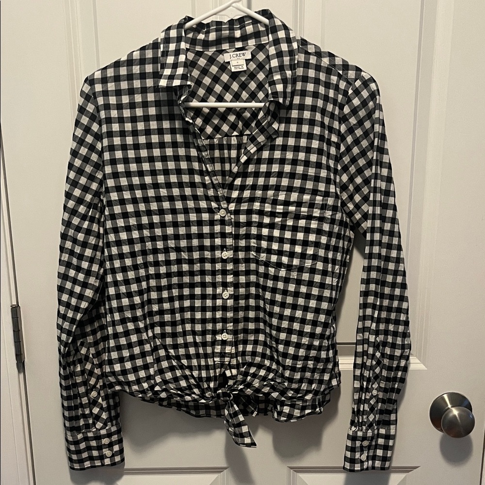 J Crew Gingham Tie-Front Blouse